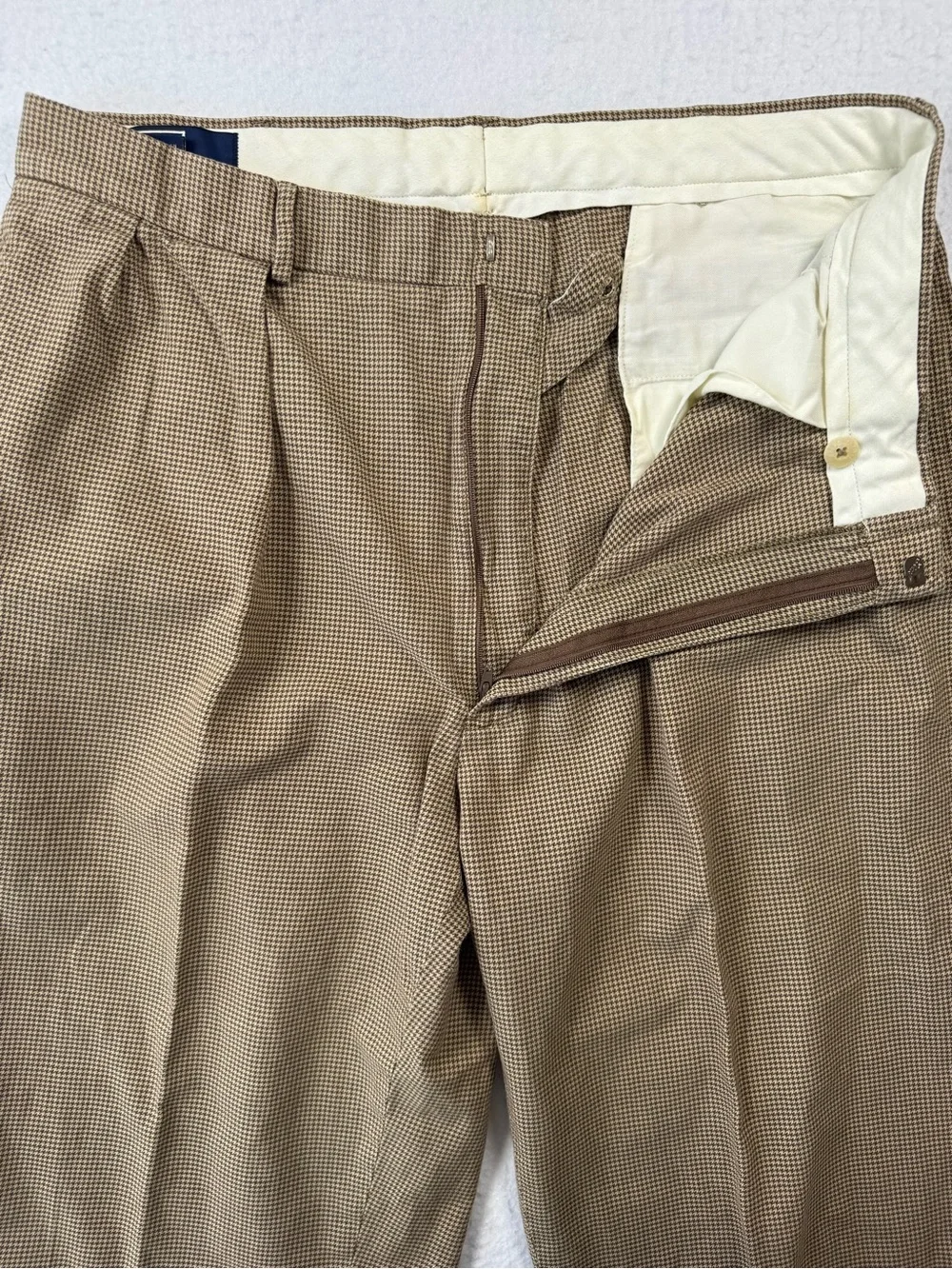 Polo Ralph Lauren Brown Houndstooth Pleated Cuffed‎ Dress Pants